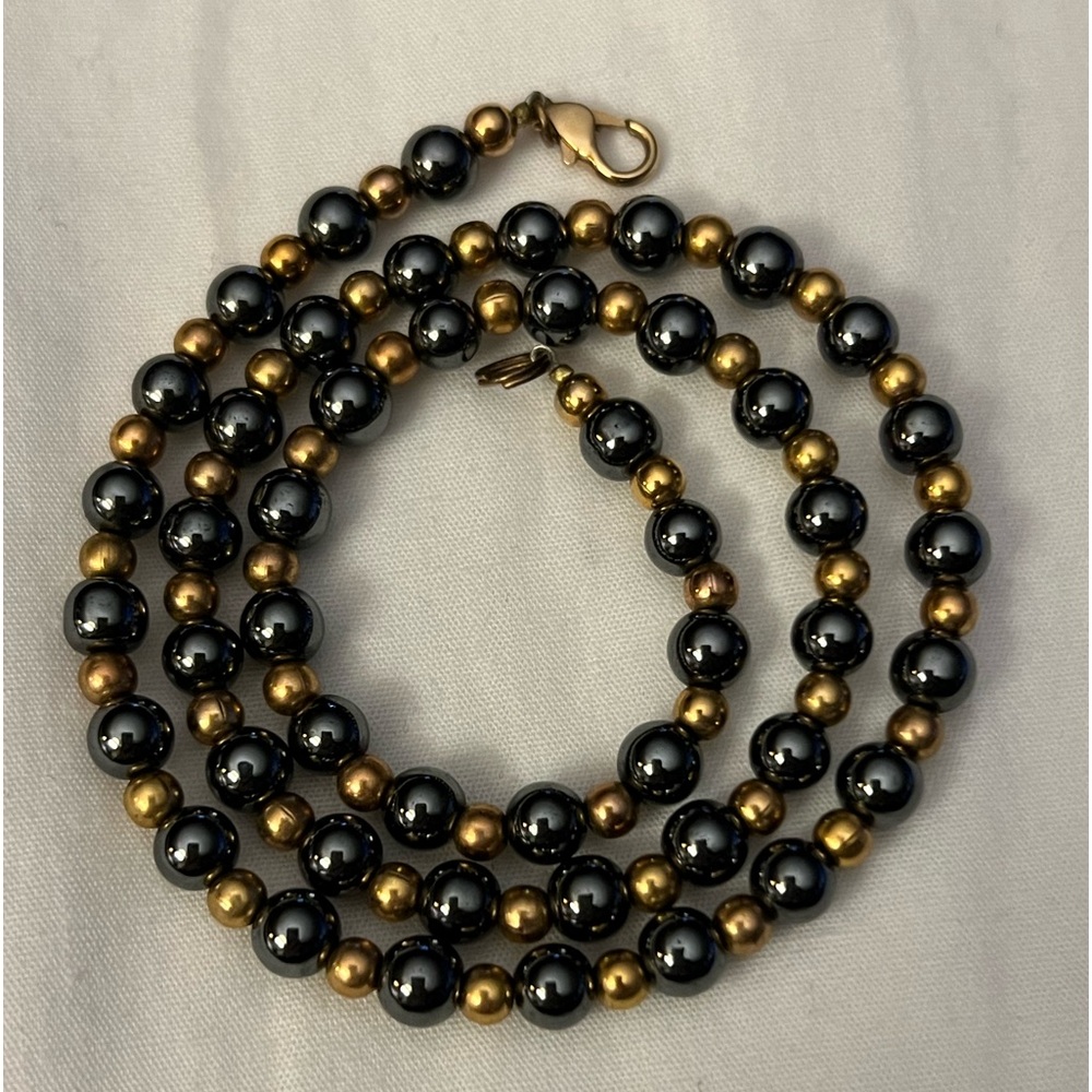 Heavy gray & gold beaded necklace